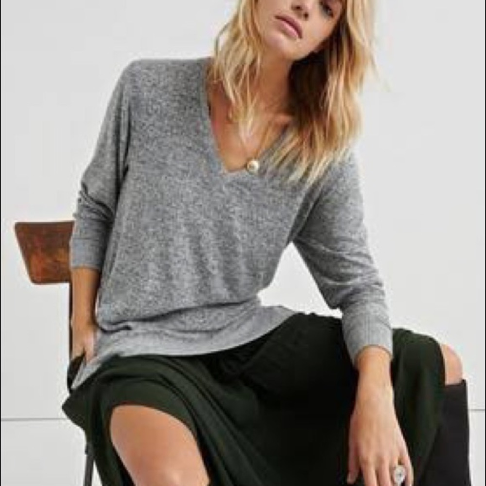 Lucky Brand Cloud Jersey V Neck Tunic Shirt gray
